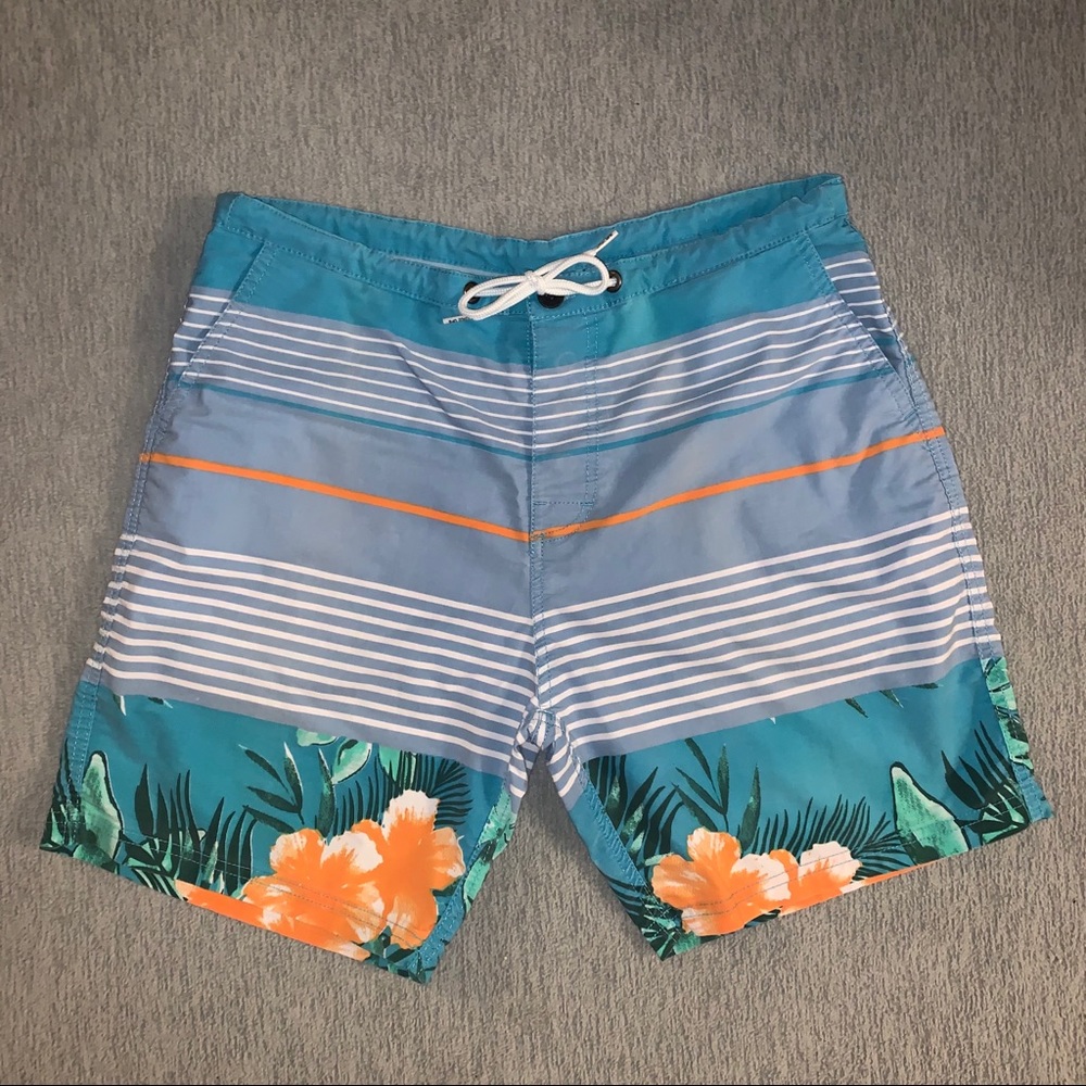 Tropical blue swim board shorts